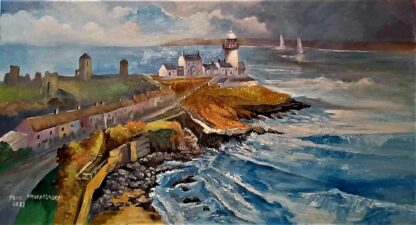 This original artwork is a painting of the Roches Point Lighthouse in County Cork. It was painted on stretched canvas